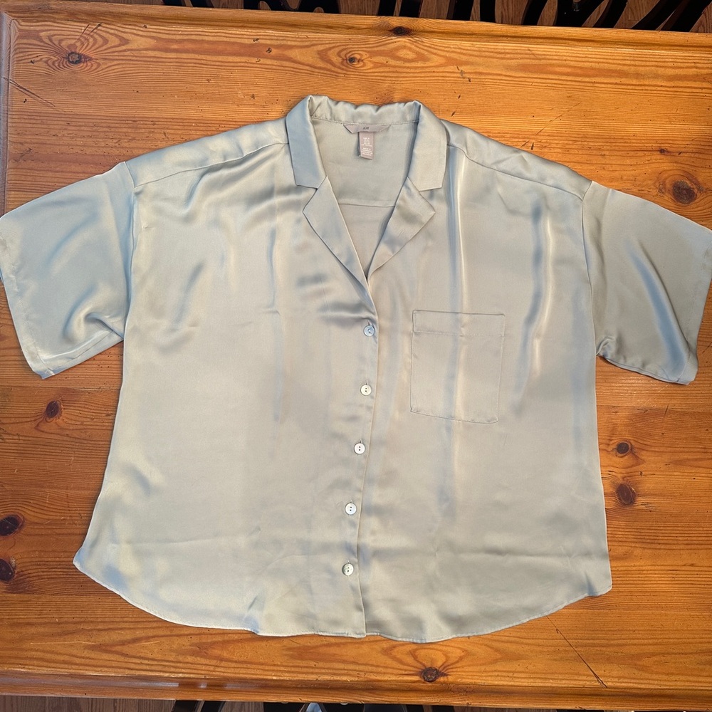 Silky Short Sleeve Button-Up Shirt